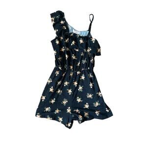 Love Maddie Girls Black Floral Sleeveless One Shoulder Romper Youth Size 12